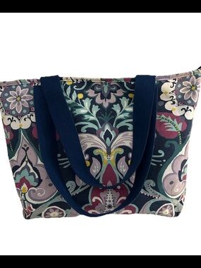 PB Teen Pottery Barn Tote Bag I-Kat Pattern Purple Blue 12.5” x 13.5” x 4